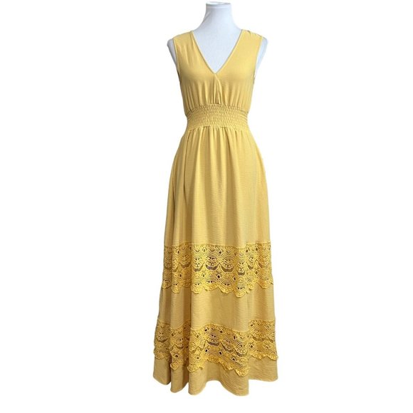 Baltic Børn Dresses & Skirts - Baltic Børn Bondi Maxi Long Dress Mustard Yellow Bohemian Lace Size S Small